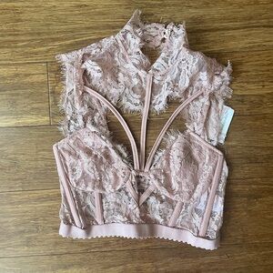 Blush pink Lace sexy strappy Crop Top camisole corset style
